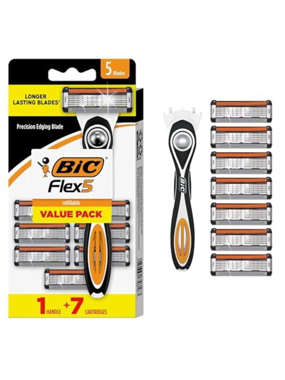 BIC Flex 5 Men's Refillable 5-Blade Razors with 1 Handle and 7 Cartridges,